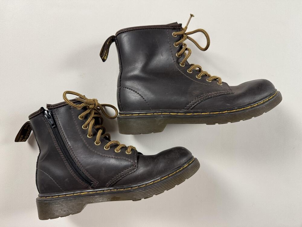 Dr. Martens Boots Kids 3 Brown Leather Combat Ankle Lace Up Side Zip 1460 Youth